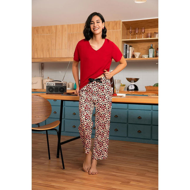 Damen Loungewear Kurzarm-Hose Pyjama-Set