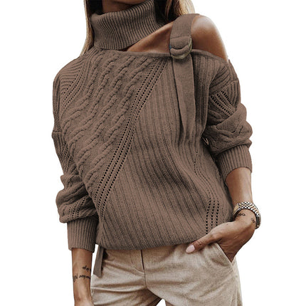 Wholesale Women's Off Shoulder Asymmetrical Leopard Print Sweater