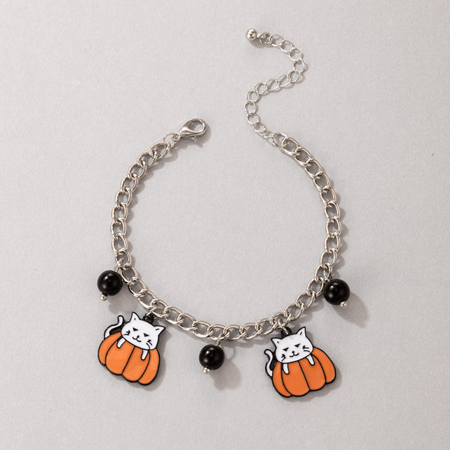 Halloween Drip Pumpkin Cat Ghost Face Chain Beaded Anklet