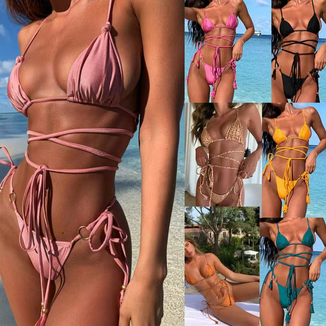 Großhandelsdamen-Bikini-Seil-reizvoller Dreipunkt-Badeanzug