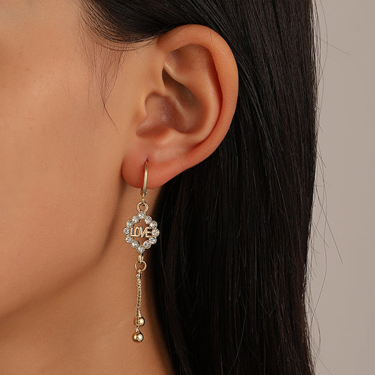 Rhinestone Tassel Earrings Fashion Geometric Alphabet Heart Earrings
