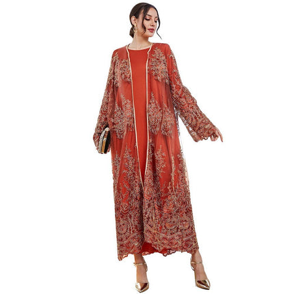 Wholesale Fall Dubai Arabian Women's Moroccan Mesh Dress Set