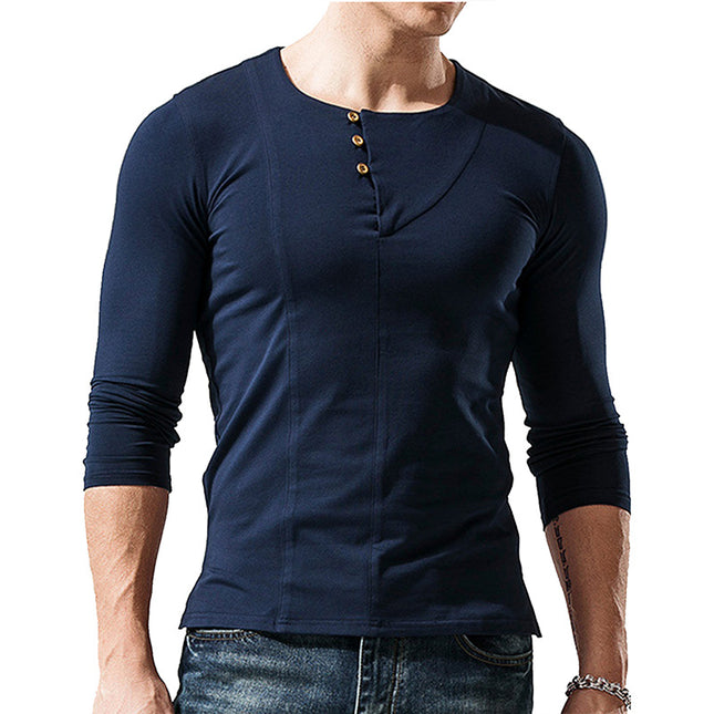 Wholesale Men's Top Solid Color Round Neck Long Sleeve T-Shirt