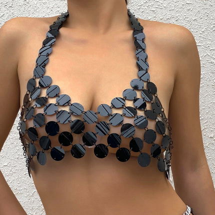 Stitching Backless Bikini Body Chain Shiny Sequins Chest Chain
