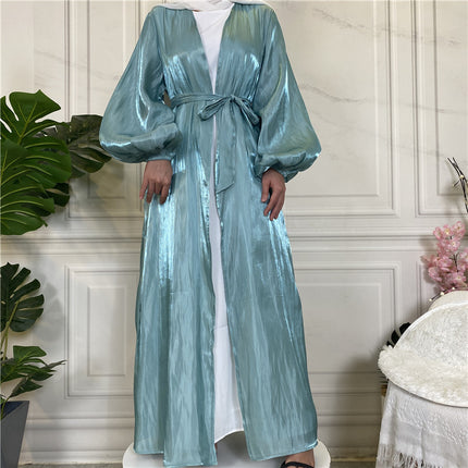 Muslim Robe Shiny Satin Cardigan Islamic Costumes
