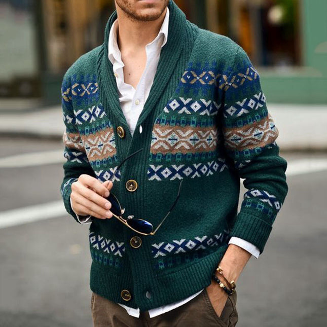 Chaqueta de suéter de manga larga con solapa de cárdigan de otoño invierno para hombre