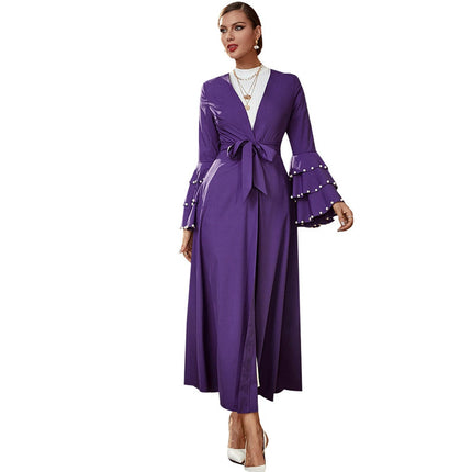 Damen-Cardigan-Kleid mit V-Ausschnitt, Glockenärmeln und hoher Taille