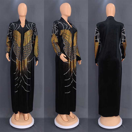 Wholesale Muslim Women's Robe Ironing Rhinestone Long Sleeve Dress