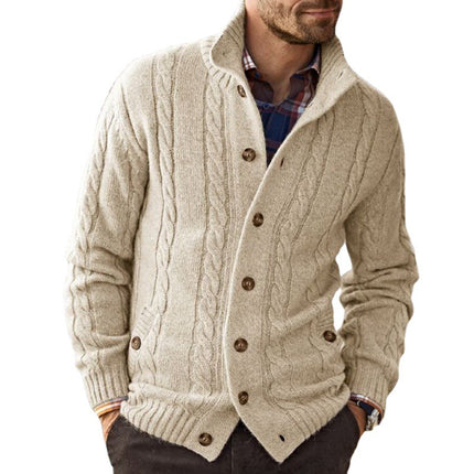 Wholesale Men's Fall Winter Twisted Long Sleeve Stand Collar Sweater Jacket