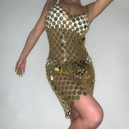 V-Ausschnitt Sling Dress Sexy geometrische hohle Pailletten-Körperkette