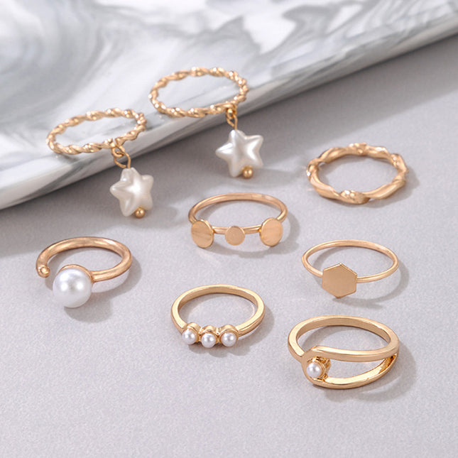 Pearl Pentacle Set of Eight Rings