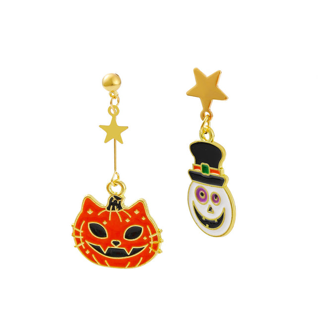 Halloween Horror Funny Cartoon Oil Drip Ghost Pumpkin Earrings