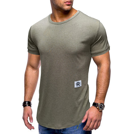 Camiseta de manga corta con cuello redondo y color liso para hombre de verano