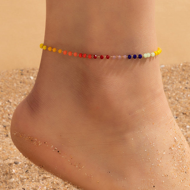 Candy Color Beaded Single Layer Anklet Rainbow Rice Bead Simple Anklet