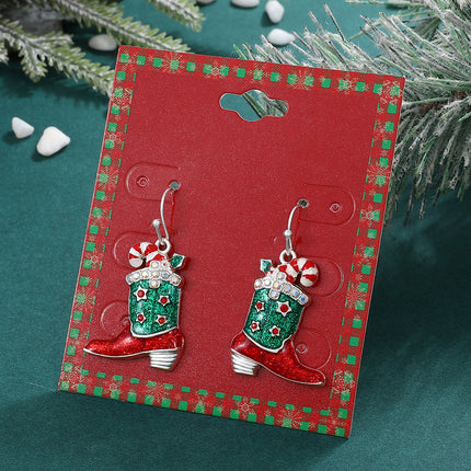 Großhandelsweihnachtseulen-Weihnachtsmannmütze-Ohrringe Bunte Stiefel-Ohrringe
