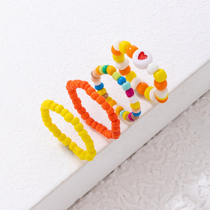 Candy Color Beaded Colorful Rice Bead Heart Four-Piece Ring Set