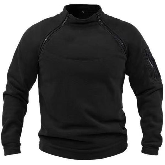 Wholesale Men's’ Autumn Winter Stand Collar Solid Color Outdoor Warm Hoodie