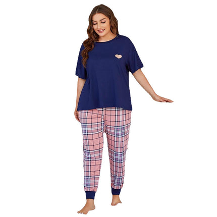 Plus Size Ladies Pajamas Summer Short Sleeve Trousers Homewear Set