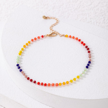 Candy Color Beaded Single Layer Anklet Rainbow Rice Bead Simple Anklet