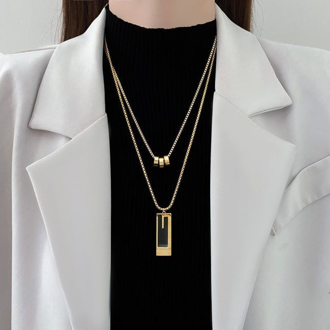 Double Layer Sweater Chain Casual Fashion Titanium Steel Necklace New Versatile Pendant Accessories