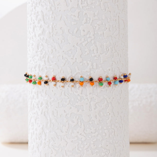 Wholesale Fashion Colorful Rice Bead Beaded Double Layer Anklet