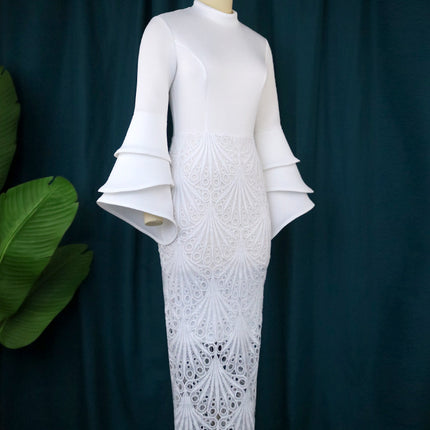 Stehkragen-Glockenhülsen-Spitze-Panel-Kleid der Großhandelsfrauen