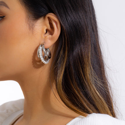 Wholesale Fashion Faux Pearl Wrap Stud Metal C Shape Earrings