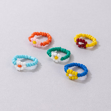 Handgemachter Perlen-bunter geflochtener kleiner Blumen-Blumen-Ring