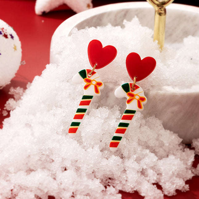 Pendientes de botón de caramelo lindo de Navidad Pendientes de resina de corazón rojo