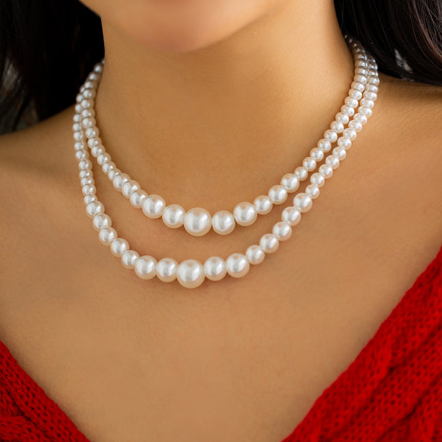 Faux Pearl Clavicle Einfache perlenbesetzte Double-Layer-Halskette