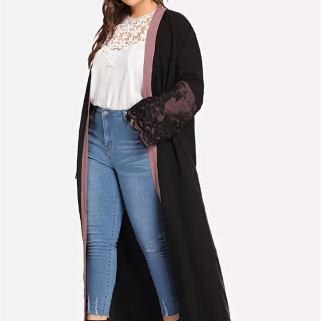 Damen Plus Size Panel Mulism Abaya bestickte Strickjacke