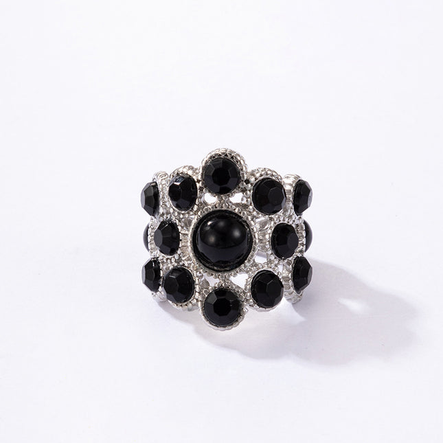 Venta al por mayor de aleación de diamantes de imitación negro solo anillo para hombres y mujeres