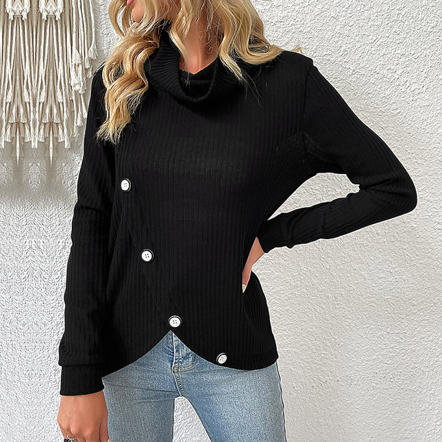 Wholesale Women's Fall Pile Neck Top Long Sleeve Crop Knit Pullover Sweater
