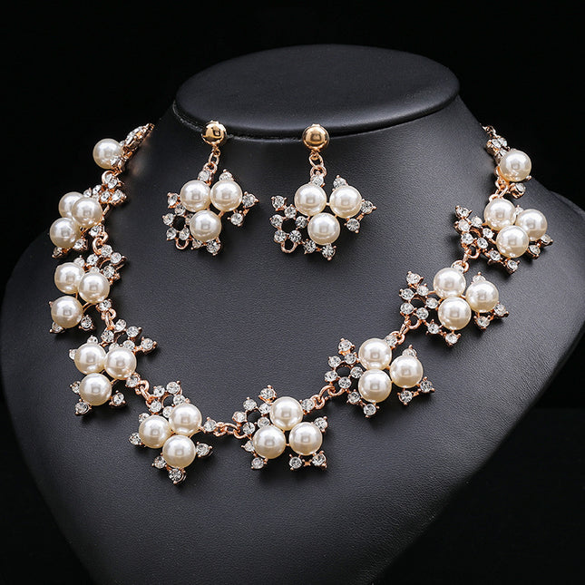 Perlenkette Ohrringe Set Frauen Legierungsüberzug Brautkleid Zubehör