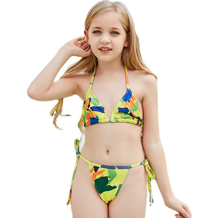 Rückenfreier, zweiteiliger Badeanzug-Bikini mit Tarnmuster für Mädchen