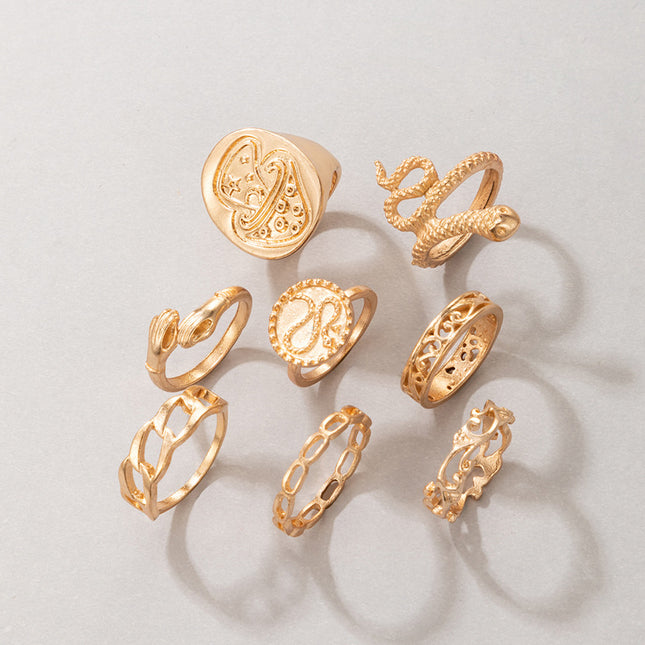 Wholesale Fashion Snake Irregular Gold Mushroom Rings Eight Pieces