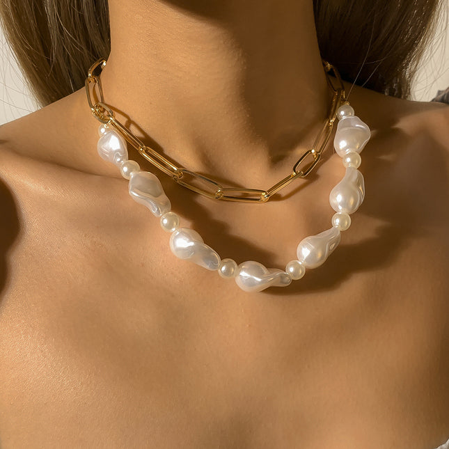 Collar de clavícula de perlas de imitación con forma geométrica simple