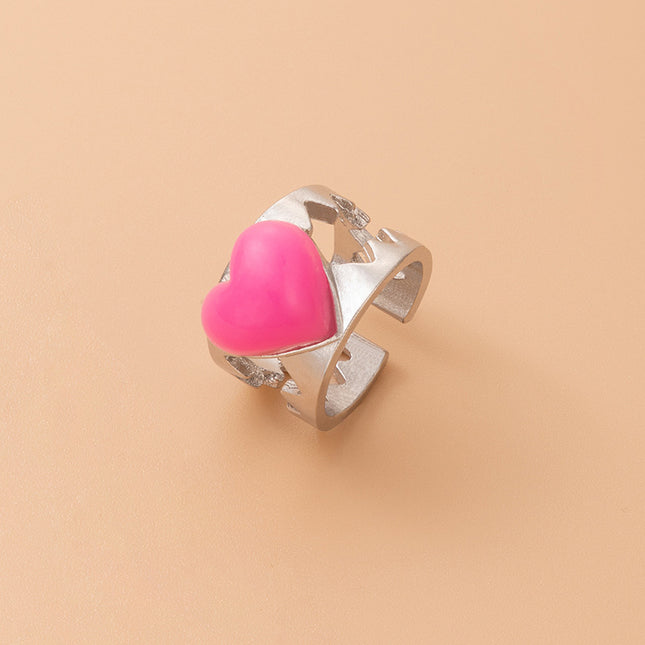 Wholesale Fashion Alloy Pink Heart Shape Hollow Open Ring
