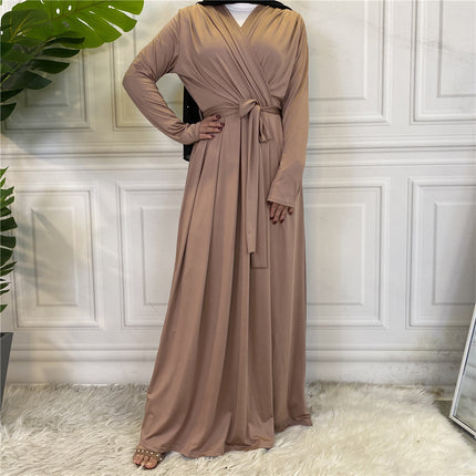 Fashion Simple Ladies Solid Color Muslim Dress