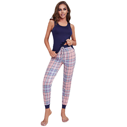 Ladies Solid Color Vest Trousers Home Pajamas Two-Piece Set