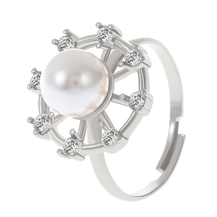 Wholesale Pearl Ring Rhinestone Hollow Flower Index Finger Ring