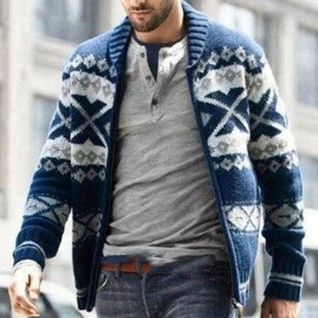 Chaqueta de punto de suéter con cremallera y solapa para hombre de otoño invierno