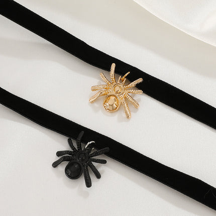 Flannel Collar Gothic Dark Spider Pendant Halloween Necklace