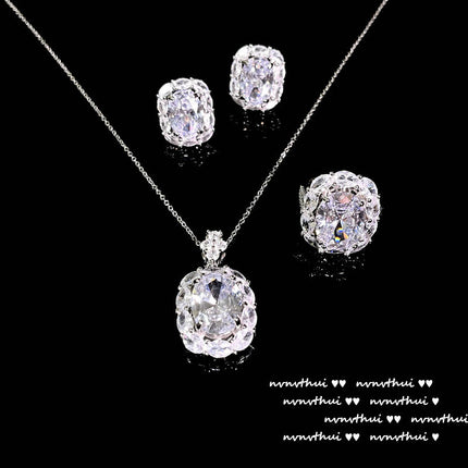 Fashion Cube Drop Gem Necklace 18K Gold Plated Zircon Ring