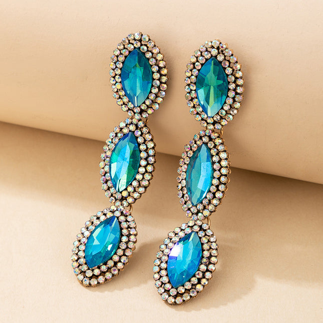 Pendientes de diamantes de imitación azules con taladro de cristal