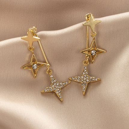Four-pointed Star Rhinestone Stud Earrings