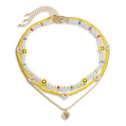 Smiley Face Pearl small Daisy Flower Rice Bead Necklace