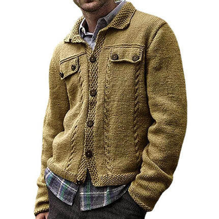 Wholesale Men's Long Sleeve Lapel Slim Button Cardigan Sweater Jacket