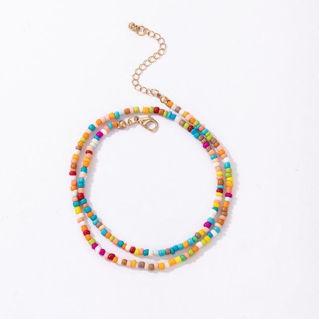 Colorful Rice Beads Multilayer Anklet Ethnic Beaded Double Layer Anklet