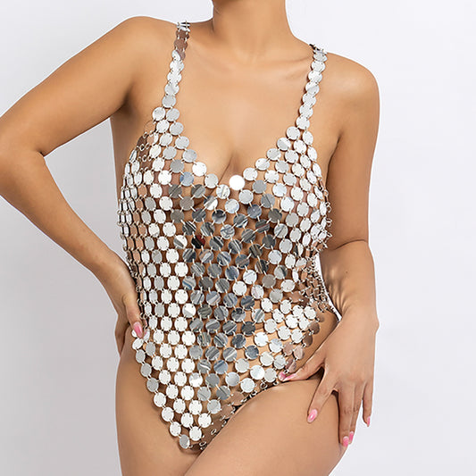 Sequin Sexy V Shape Geometric Stitching Body Chain